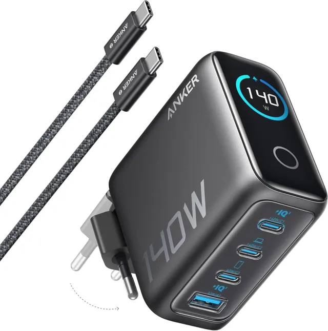 140W USB-C 4-Port Multi-Devices GaN-laddare, Touch Control, kompatibel med MacBook, iPhone 17/16/15, Samsung, Pixel och fler