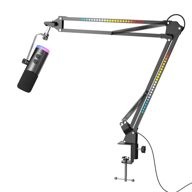 XLR/USB dynamisk mikrofonkit, RGB-justerbart mikrofonarmstativ för streaming, gaming, voice-over och inspelning