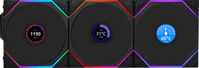 UNI FAN TL 120mm Wireless LCD Reverse Svart 3-pack