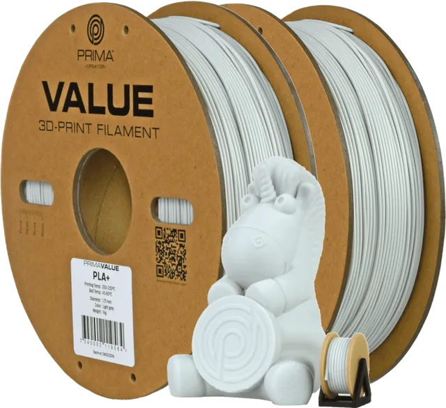 Prima Value PLA+ 1.75mm 2x 1kg - Ljusgrå