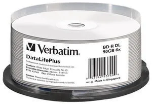 DataLifePlus - 25 x BD-R DL - 50 GB 6x - bred utskrivbar yta - spindel