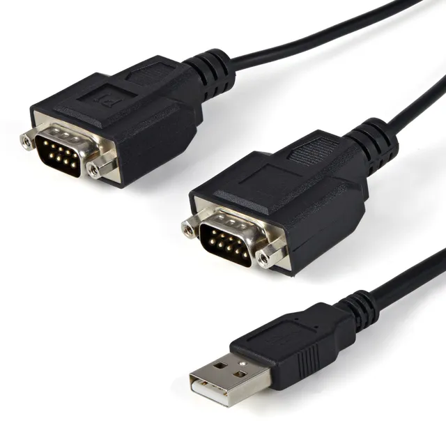 StarTech.com FTDI USB till seriell RS232-kabeladapter med 2 portar och COM-retention - Seriell adapter - USB - RS-232 x 2 - svart