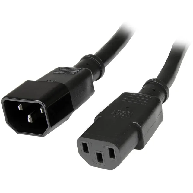 StarTech.com 1 m kraftig förlängningssladd, IEC 320 C14 till IEC 320 C13 svart förlängningssladd, 15 A 125 V, 14AWG, kraftig förlängare för strömkabel
