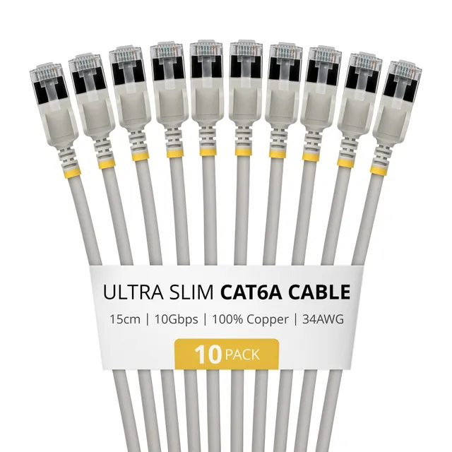 ULTRA SLIM CAT6A CABLE GRAY SNAGLESS RJ45 PATCH CABLE 10 PAC