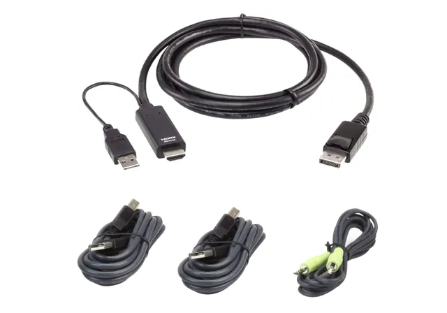 ATEN 1,8 m universell, säker KVM-kabelsats Nytt, 1,8 m, USB, USB, HDMI, Svart, DisplayPort