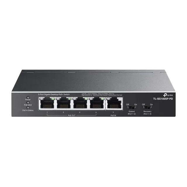 TL-SG1005P-PD 5-Port Gigabit Desktop PoE+ Switch with 1-Port PoE++ In and 4-Port PoE+Out