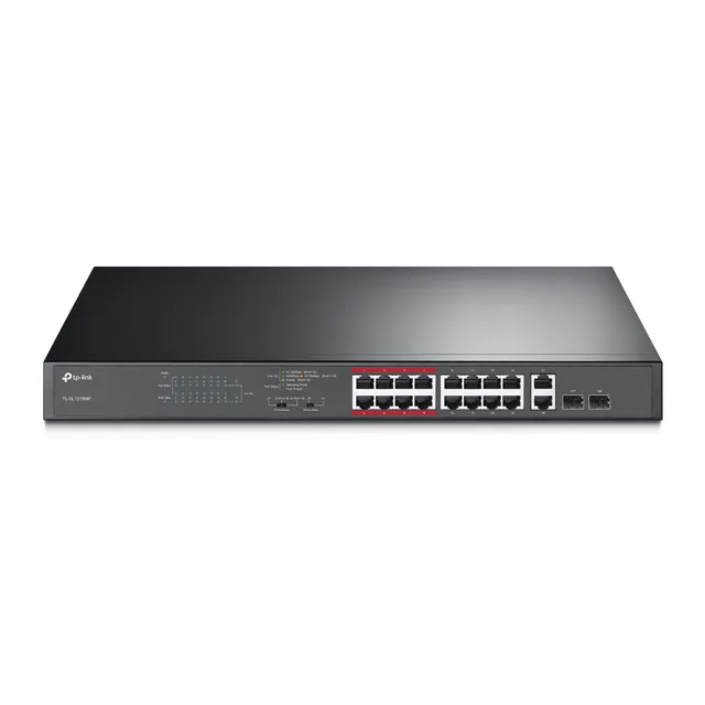 TL-SL1218MP - Switch - ej administrerbar - 16 x 10/100 (PoE+) + 2 x 10/100/1000 + 2 x combo Gigabit SFP - monterbar på stativ (192 W)