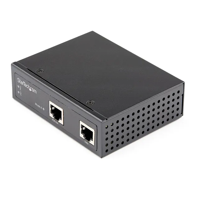 Industriell Gigabit Ethernet PoE-injektor - 30 W 802.3at PoE+ Midspan 48 V-56V DC DIN-skena Power Over Ethernet-injektoradapter - -40 &degC till 75 &degC Kameror/sensorer/WiFi-åtkomst - Strömtillförsel - 30 Watt - utgångskontakter: 2 - svart