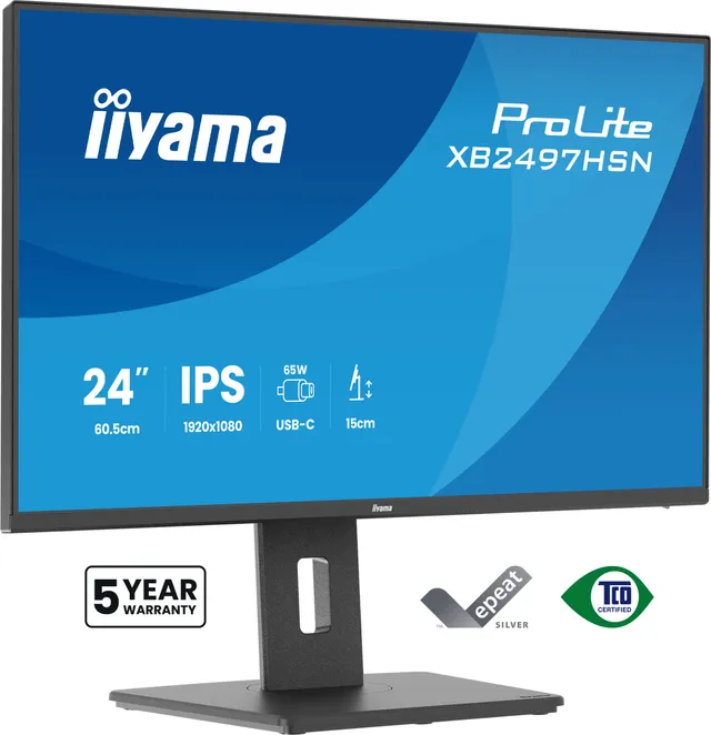 24" iiyama ProLite XB2497HSN - 1920x1080 (FHD) - 100Hz - IPS - 65W USB-C