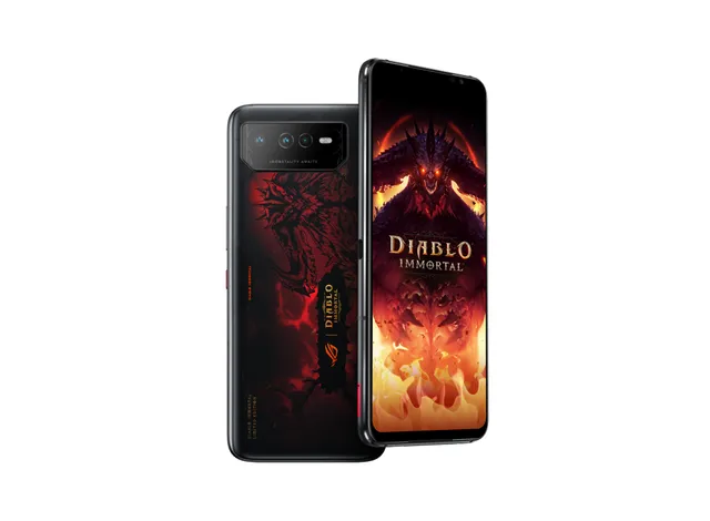ROG Phone 6 - Diablo Immortal Edition - 5G pekskärmsmobil - dual-SIM - RAM 16 GB / Internal Memory 512 GB - OLED-skärm - 6.78 - 2448 x 1080 pixlar (165 Hz) - 3 st. bakre kameror 50 MP, 13 MP, 5 MP - front camera 12 MP - hellfire red