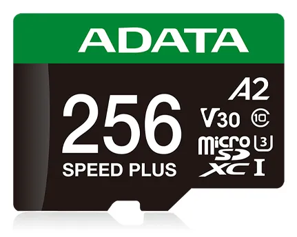 A-DATA Speed Plus 256 Gt MicroSDXC UHS-I U3 V30 A2 -muistikortti + SD-adapteri