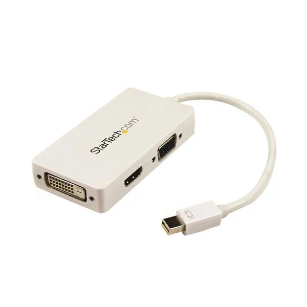 StarTech.com Travel A/V Adapter: 3-in-1 Mini DisplayPort to VGA DVI or HDMI Converter - White (MDP2VGDVHDW) - Videokonverterare - DisplayPort - DVI, H