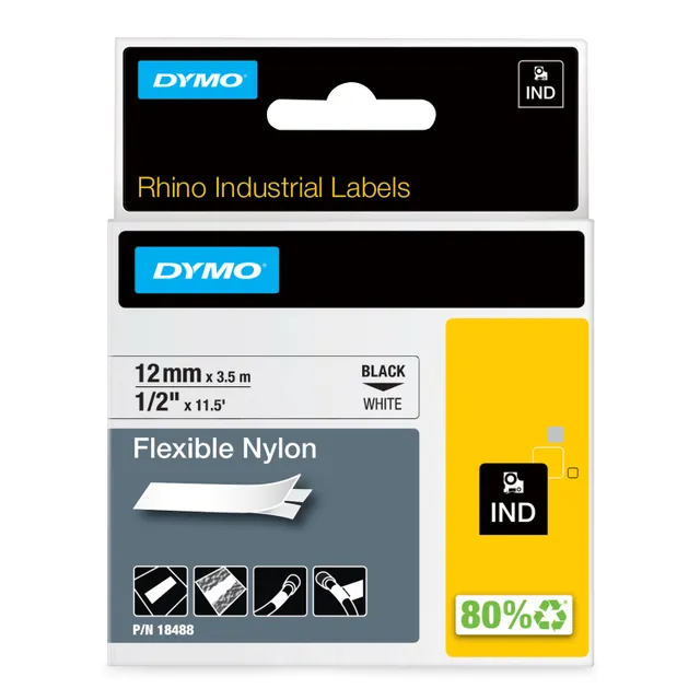 RhinoPRO märktejp flex nylon 12mm, svart på vitt (18488)