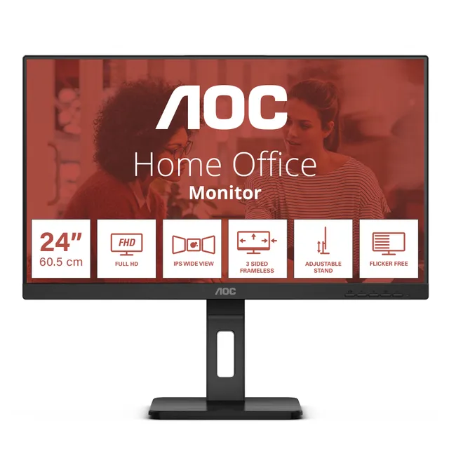 23.8" AOC 24E3QAF, IPS 1920x1080, 4 ms, 100Hz Adaptive-Sync, höjdjusterbar, pivot, VGA/HDMI/DP, högtalare