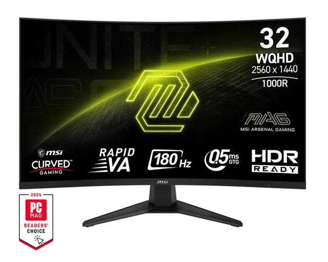 MAG 325CQF - LED-skärm - spel - böjd - 32 (31.5 visbar) - 2560 x 1440 WQHD @ 180 Hz - Rapid VA - 300 cd/m² - 3500:1 - 0.5 ms - 2xHDMI, DisplayPort, USB-C - svart