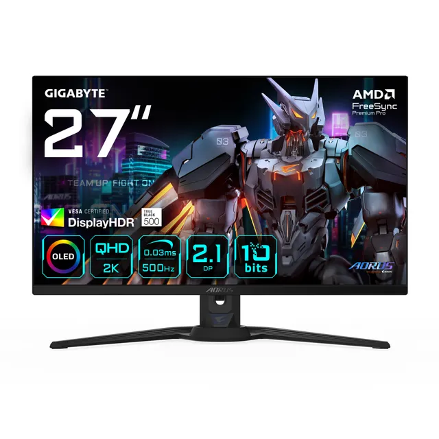 27" GIGABYTE AORUS FO27Q5P - 2560x1440 (QHD) - 500Hz - OLED - 18W USB-C - KVM switch