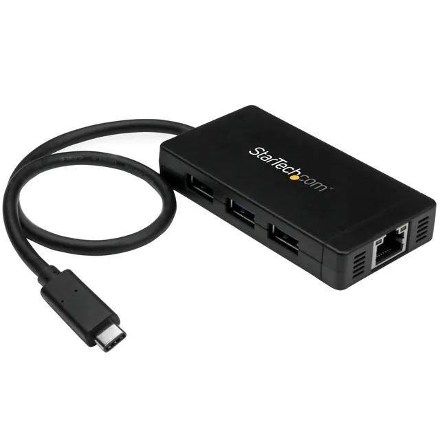 USB-C-hubb med 3 portar och Gigabit Ethernet - USB-C till 3x USB-A - USB 3.0 - strömadapter medföljer - Hubb - 3 x SuperSpeed USB 3.0 + 1 x 1