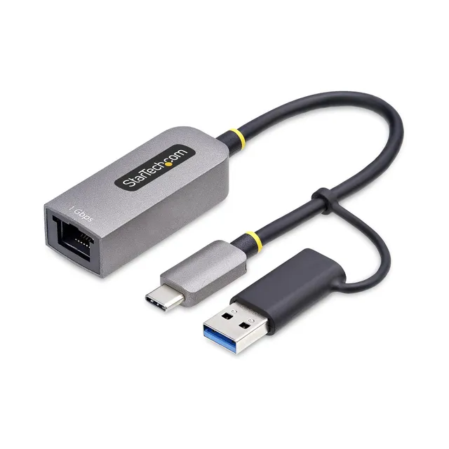 USB-C to Ethernet Adapter w/USB-A Adapter, Realtek RTL8153B - Nätverksadapter - USB-C 3.2 Gen 1 - Gigabit Ethernet - rymdgrå