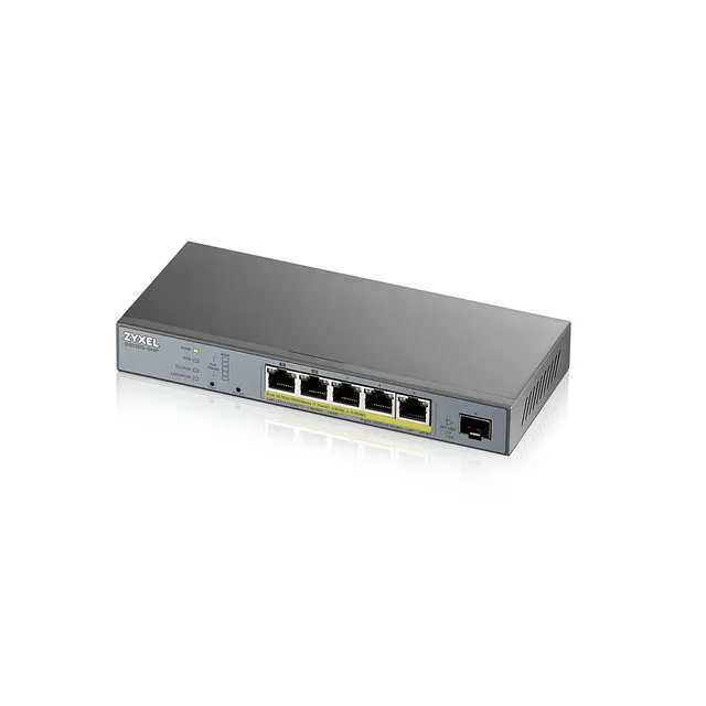 Zyxel GS1350-6HP - Switch - smart - 5 x 10/100/1000 (PoE+) + 1 x gigabit SFP (upplänk) - skrivbordsmodell - PoE+ (60 W)