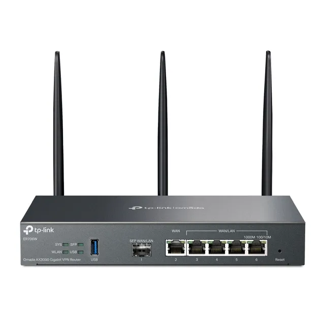 Omada ER706W, Dual-band (2,4 GHz / 5 GHz), Nätverksansluten (Ethernet), Svart, Desktop router