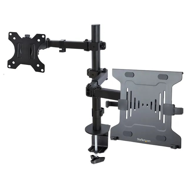 Monitor Arm with VESA Laptop Tray, For a Laptop (4.5kg / 9.9lb) and a Single Display up to 32 (8kg / 17.6lb), Black, Adjustable Desk Laptop Arm Mount, C-clamp/Grommet Mount - VESA Monitor Mount (A2-LAPTOP-DESK-MOUNT) - Monteringssats (stång, anteckningsboksfack, bildskärmsarm, arm för bärbar dator) - för bildskärm/bärbar dator - plast, stål - svart - skärmstorlek: 13-34 - skrivbord