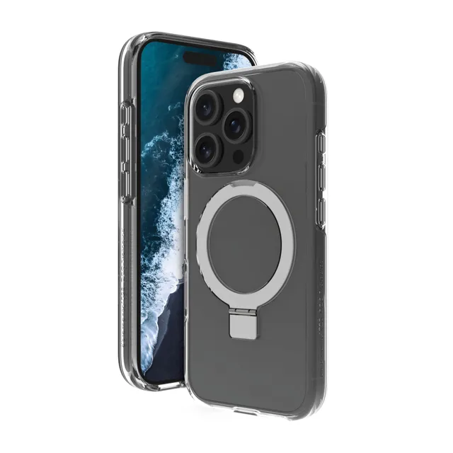 dbramante1928 Iceland Ultra - Baksidesskydd för mobiltelefon - fällbart ställ - MagSafe-kompatibilitet - D3O, plast - klar - för Apple iPhone 16 Pro