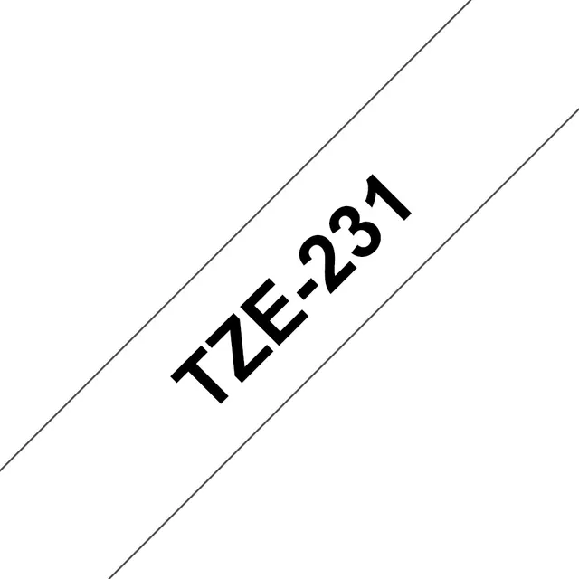 TZE231 12mm, Black on White Laminerad