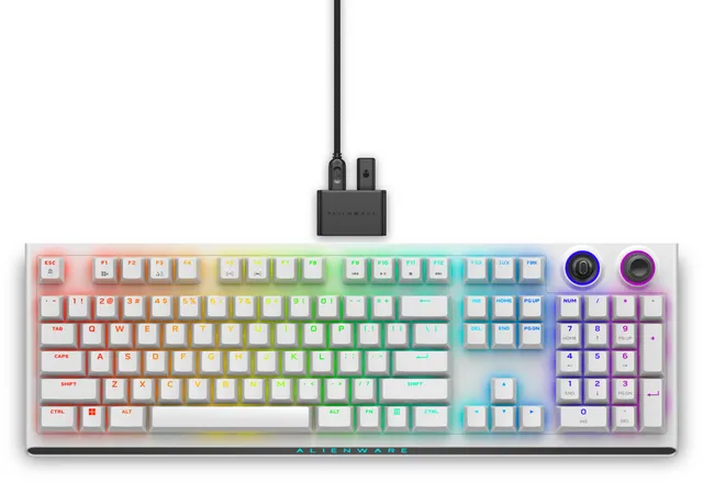 Alienware Tri-Mode AW920K - Tangentbord - AlienFX per tangent RGB / 16,8 miljoner färger - trådlös - 2.4 GHz, Bluetooth 5.1, USB - QWERTY - Amerikansk engelska - tangentbrytare: CHERRY MX Red - månljus