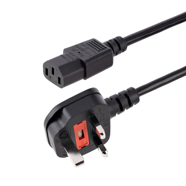 StarTech.com 3 m brittisk nätsladd för datorer, 18AWG, BS 1363 till C13, 10A 250V, svart AC-ersättningsnätsladd, IEC-kabel/brittisk nätsladd, strömför