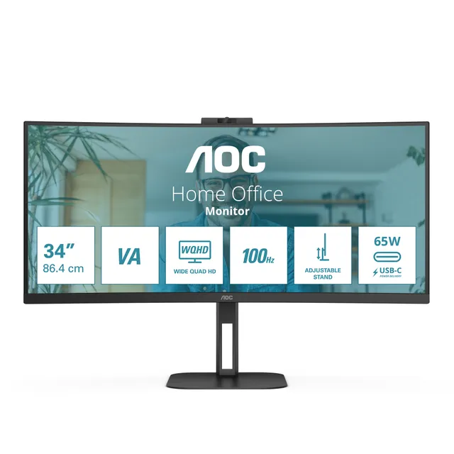 34" AOC CU34V5CW - 3440x1440 (UWQHD) - 100Hz - VA - 65W USB-C