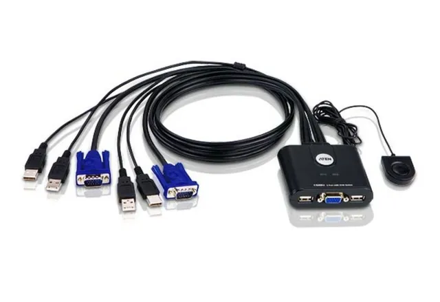 Systemswitch Aten CS-22U, 2-vägs KVM, VGA, USB, kablage ingår