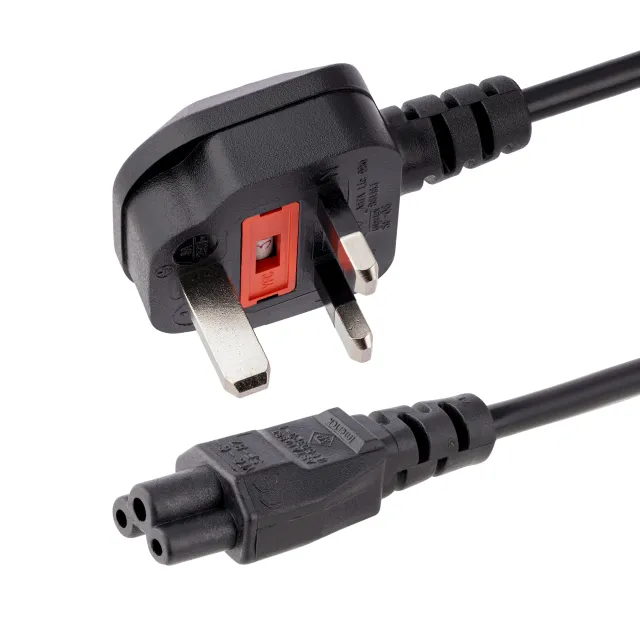 StarTech.com 2 m brittisk strömkabel för bärbara datorer, BS 1363 till C5 (Clover Leaf), 2,5 A 250 V, 18AWG, brittisk ersättningsnätsladd för bärbara