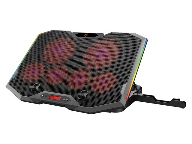Conceptronic ERGO Gaming - Fläkt till bärbar dator/notebook - med smartphone-ställ, USB 2,0 nav med 2 portar - 17 - 100 mm/70 mm - svart