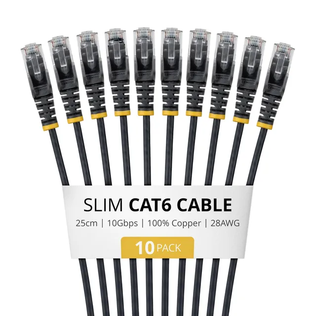 SLIM CAT6 CABLE 10 PACK BLACK SLIM SNAGLESS RJ45 UTP PATCH CAB