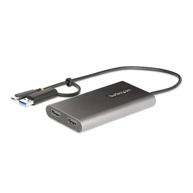 Adapter StarTech.com, USB-C/USB-A till 2xHDMI 4K@60Hz, 100W PD Pass-Through, 0,3 meter kabel