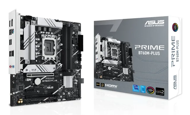 Prime B760M-PLUS, Intel LGA1700, PCI Express, MicroATX, 4xDDR4, 2xM.2 + SATA3 RAID, HDMI/DP, USB 3.2, 2.5Gbe LAN, Aura Sync RGB