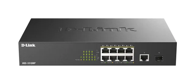 DGS-1010MP/E - 10-porttinen hallitsematon Gigabitin Power over Ethernet -kytkin, Musta