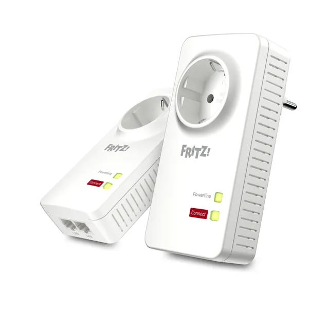 FRITZ!Powerline 1220E - PowerLine adaptersats 1GbE, HomePlug AV (HPAV) 2.0, IEEE 1901 - vägginsticksbar (paket om 2)