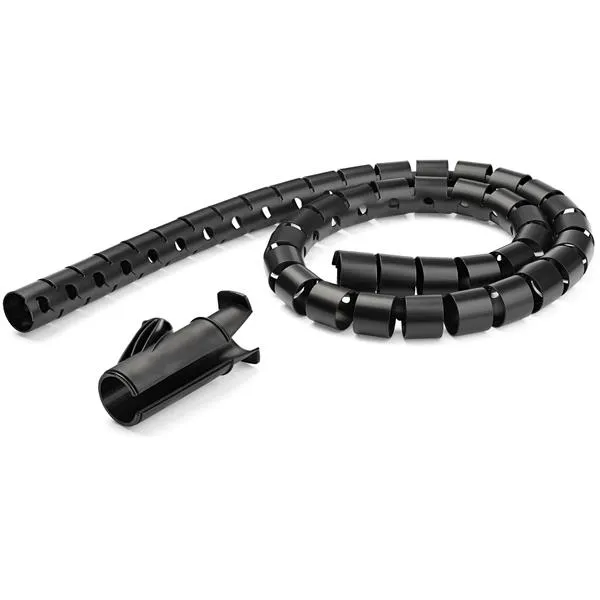 StarTech.com 2.5m (8.2ft) Cable Management Sleeve - Spiral - 1" (25mm) Diameter - W/ Cable Loading Tool - Black (CMSCOILED2) - Set med kabelfodral - s
