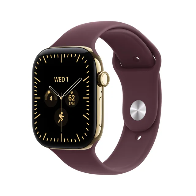 Watch Series 12 GPS + Cellular 42 mm skinande guld titan, bourgogne Sportband - S/M
