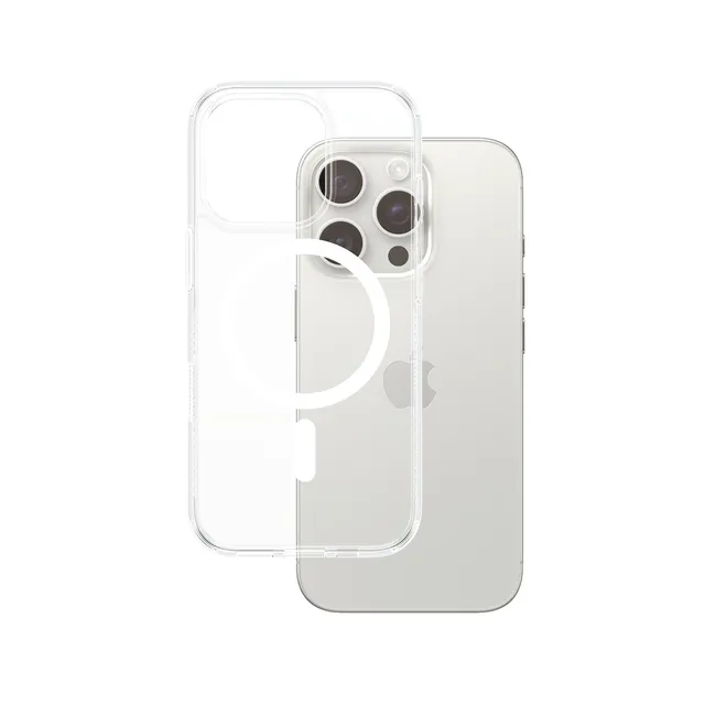 HardCase - Baksidesskydd för mobiltelefon - MagSafe-kompatibilitet - polykarbonat, termoplastisk polyuretan (TPU) - vit, transparent - för Apple iPhone 16 Pro