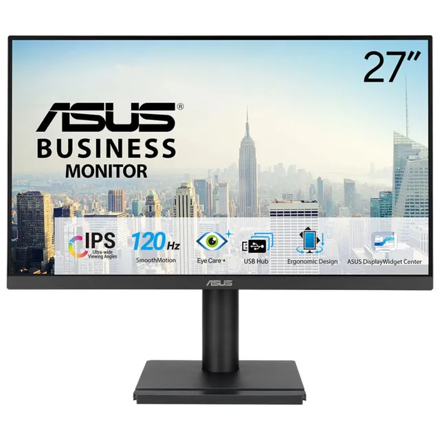 27" Asus VA279QGS, IPS 1920x1080, 1ms, 120 Hz Adaptive-Sync, höjdjusterbar, pivot, VGA/HDMI/DP, USB 3.2-hubb, högtalare