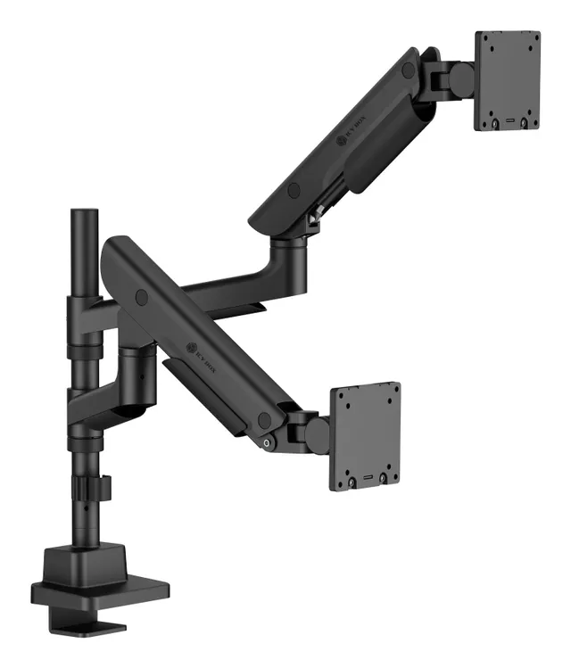 ICY BOX IB-MS702-T -pöytäteline kahdelle näytölle 24-57", kaasujousella, 54 kg, VESA 75/100, musta