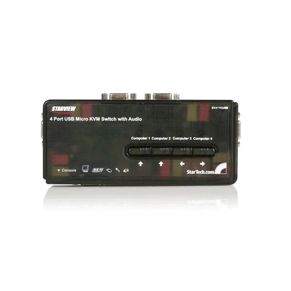 StarTech.com 4 Port Black USB KVM Switch Kit with Cables and Audio - desktop KVM Switch - VGA KVM Switch - USB KVM Switch 4 Port (SV411KUSB) - Omkoppl