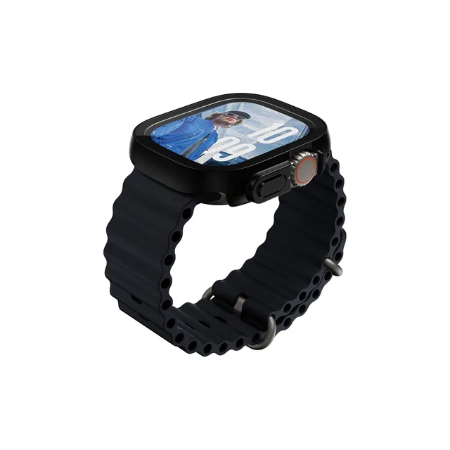 Snappie - Skydd främre hölje för smartwatch - helkropp, slim - 100 % återvunnet polykarbonat, allerglas (mikrofraktur2023), PET (Polyethylene Terephthalate) - svart - för Apple Watch Ultra 2 (49 mm)