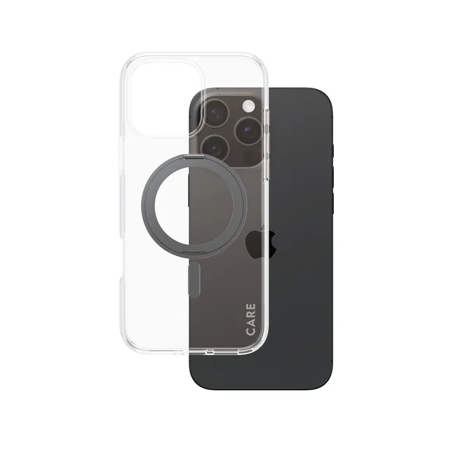 CARE by PanzerGlass - Baksidesskydd för mobiltelefon - MagSafe-kompatibilitet - återvunnen plast - transparent, svart - för Apple iPhone 16 Pro Max