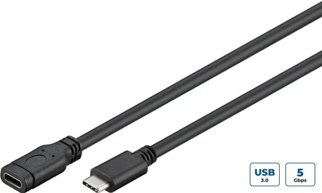USB 3.2 Gen 1 USB-C -jatkokaapeli, 1,5 m, musta