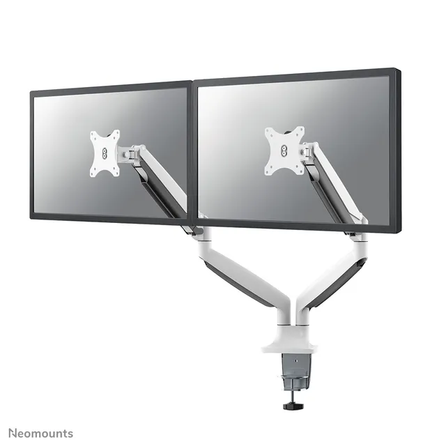 Neomounts NM-D750D - Monteringssats - fullständig rörelse - för 2 LCD-bildskärmar - vit - skärmstorlek: 10-32 - klämma, monterbar, skyddshylsa, disk-monteringsbar