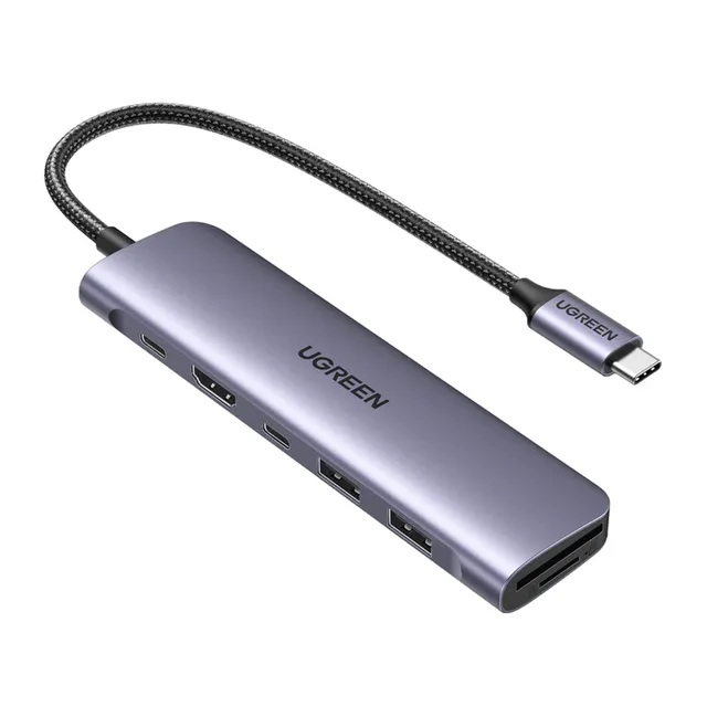 CM195 6in1 USB-C HUB - HDMI / 2x USB-A 3.0 / USB-C PD / SD / TF reader - Gray