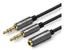 - Ljudsplitter - minijack hane till 4-poligt minijack hona - 20 cm - svart